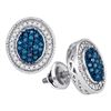 Image 1 : 0.50 CTWBlue Color Diamond Oval Cluster Earrings 10KT White Gold - REF-34M4H