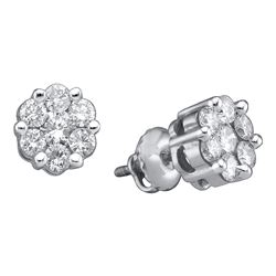 0.50 CTWDiamond Flower Stud Earrings 14KT White Gold - REF-41Y9X