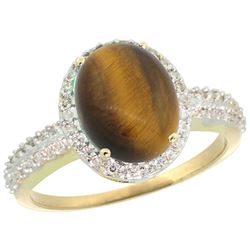 Natural 2.56 ctw Tiger-eye & Diamond Engagement Ring 14K Yellow Gold - REF-39Y7X