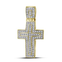 0.25 CTW Mens Diamond Cross Layered Charm Pendant 10KT Yellow Gold - REF-26M9H