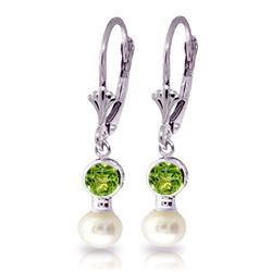 Genuine 5.2 ctw Peridot & Pearl Earrings Jewelry 14KT White Gold - REF-35N9R