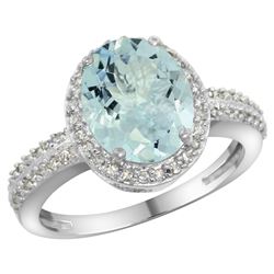 Natural 2.56 ctw Aquamarine & Diamond Engagement Ring 10K White Gold - REF-42N8G