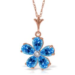 Genuine 2.22 ctw Blue Topaz & Diamond Necklace Jewelry 14KT Rose Gold - REF-30P2H