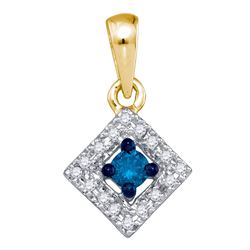 0.20 CTW Blue Color Diamond Square Pendant 10KT Yellow Gold - REF-14W9K