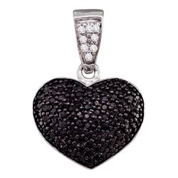 0.55 CTW Black Color Diamond Heart Cluster Pendant 10KT White Gold - REF-24M2H