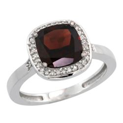 Natural 3.94 ctw Garnet & Diamond Engagement Ring 14K White Gold - REF-39Z7Y