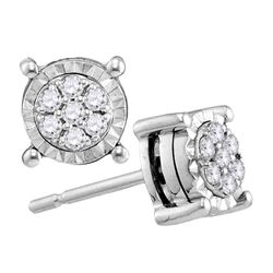 0.14 CTW Diamond Flower Screwback Earrings 10KT White Gold - REF-19M4H