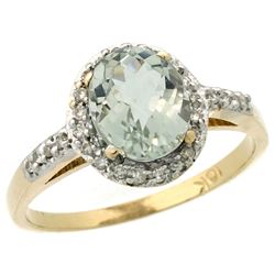 Natural 1.3 ctw Green-amethyst & Diamond Engagement Ring 14K Yellow Gold - REF-32W2K