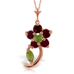 Genuine 0.87 ctw Peridot & Ruby Necklace Jewelry 14KT Rose Gold - REF-26Y9F