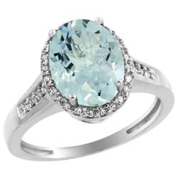 Natural 2.49 ctw Aquamarine & Diamond Engagement Ring 10K White Gold - REF-42G2M