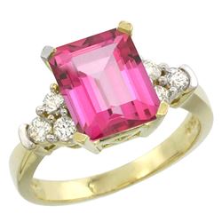 Natural 2.86 ctw pink-topaz & Diamond Engagement Ring 10K Yellow Gold - REF-53N5G