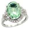 Natural 5.89 ctw green-amethyst & Diamond Engagement Ring 14K White Gold - REF-88X8A