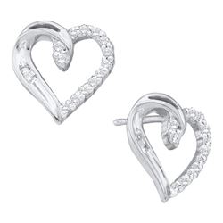 0.16 CTW Diamond Heart Love Stud Earrings 14KT White Gold - REF-19F4N