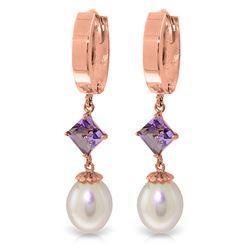 Genuine 9.5 ctw Pearl & Amethyst Earrings Jewelry 14KT Rose Gold - REF-53R2P