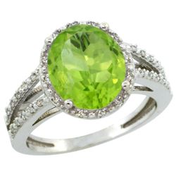 Natural 3.86 ctw Peridot & Diamond Engagement Ring 10K White Gold - REF-40Z7Y