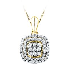 0.33 CTW Diamond Cluster Double Square Pendant 10KT Yellow Gold - REF-22X4Y