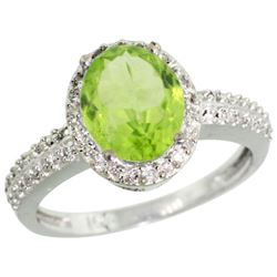 Natural 2.3 ctw Peridot & Diamond Engagement Ring 14K White Gold - REF-41Z7Y