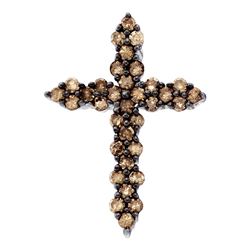 0.52 CTW Cognac-brown Color Diamond Cross Pendant 10KT White Gold - REF-19W4K