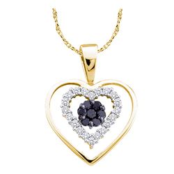 0.25 CTW Black Color Diamond Double Heart Cluster Pendant 14KT Yellow Gold - REF-20X9Y