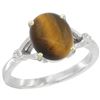 Natural 2.31 ctw Tiger-eye & Diamond Engagement Ring 14K White Gold - REF-31H6W