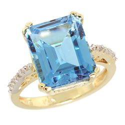 Natural 5.48 ctw Swiss-blue-topaz & Diamond Engagement Ring 14K Yellow Gold - REF-51R4Z