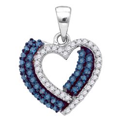 0.40 CTW Blue Color Diamond Double Heart Pendant 10KT White Gold - REF-18M2H