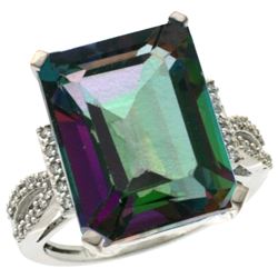 Natural 12.14 ctw Mystic-topaz & Diamond Engagement Ring 14K White Gold - REF-66R2Z