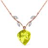 Genuine 10.77 ctw Lemon Quartz & Diamond Necklace Jewelry 14KT Rose Gold - REF-39Z3N