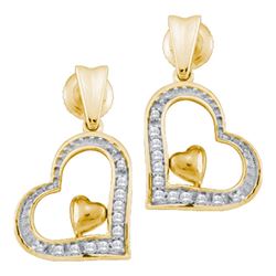 0.09 CTW Diamond Heart Love Dangle Screwback Stud Earrings 10KT Yellow Gold - REF-12H2M