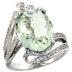 Natural 5.76 ctw green-amethyst & Diamond Engagement Ring 14K White Gold - REF-92N7G