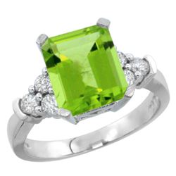 Natural 2.86 ctw peridot & Diamond Engagement Ring 14K White Gold - REF-65R3Z
