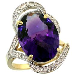 Natural 11.23 ctw amethyst & Diamond Engagement Ring 14K Yellow Gold - REF-104M5H