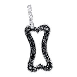 0.13 CTW Black Color Diamond Dog Bone Pendant 10KT White Gold - REF-8Y9X