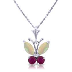Genuine 0.70 ctw Opal & Ruby Necklace Jewelry 14KT White Gold - REF-25X3M