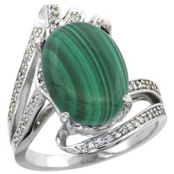 Natural 7.28 ctw malachite & Diamond Engagement Ring 14K White Gold - REF-86N7G