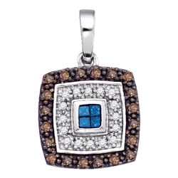 0.40 CTW Blue Cognac-brown Color Diamond Square Pendant 10KT White Gold - REF-26H9M