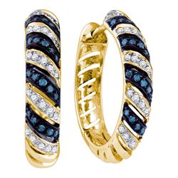 0.50 CTWBlue Color Diamond Horiztonal Lightweight Hoop Earrings 10KT Yellow Gold - REF-64W4K