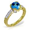 Genuine 1.80 ctw Blue Topaz & Diamond Ring Jewelry 14KT Yellow Gold - REF-98V3W
