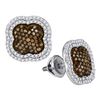 Image 1 : 0.75 CTW Brown Color Diamond Cluster Earrings 10KT White Gold - REF-44N9F