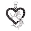 0.40 CTW Black Color Diamond Dolphin Heart Love Pendant 14KT White Gold - REF-20X9Y