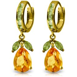 Genuine 14.3 ctw Citrine & Peridot Earrings Jewelry 14KT Yellow Gold - REF-82A9K