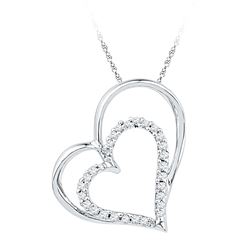 0.12 CTW Diamond Double Heart Outline Pendant 10KT White Gold - REF-11N2F