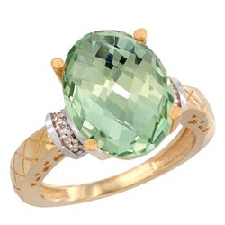 Natural 5.53 ctw Green-amethyst & Diamond Engagement Ring 10K Yellow Gold - REF-44X6A