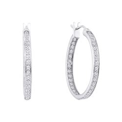 0.25 CTW Diamond In/Out Hoop Earrings 14KT White Gold - REF-36W2K