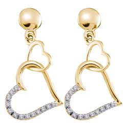 0.10 CTW Diamond Linked Hearts Dangle Screwback Earrings 14KT Yellow Gold - REF-14F9N