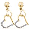 Image 1 : 0.10 CTW Diamond Linked Hearts Dangle Screwback Earrings 14KT Yellow Gold - REF-14F9N