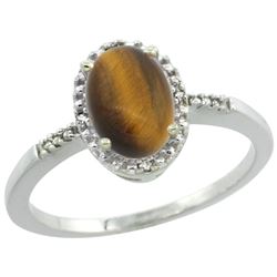 Natural 1.06 ctw Tiger-eye & Diamond Engagement Ring 10K White Gold - REF-15V9F