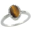 Image 1 : Natural 1.06 ctw Tiger-eye & Diamond Engagement Ring 10K White Gold - REF-15V9F