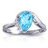 Genuine 1.52 ctw Blue Topaz & Diamond Ring Jewelry 14KT White Gold - REF-51Z4N