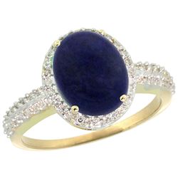 Natural 2.56 ctw Lapis & Diamond Engagement Ring 10K Yellow Gold - REF-30A5V